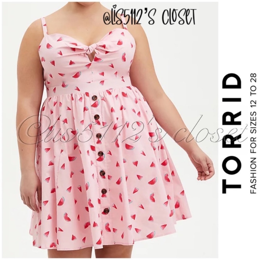 Torrid Pink Watermelon Tie Front Skater Pinup Rockabilly Swing Dress 1X 14 16